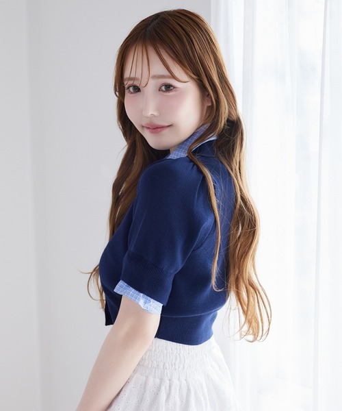 one after another NICE CLAUP（ワンアフターアナザーナイスクラップ）の「【再入荷】レイヤード襟付きポロニット（ニット/セーター・レディース・ブラック/ネイビー/ブラウン/ベージュ/グレー・FREE）」の9枚目の写真