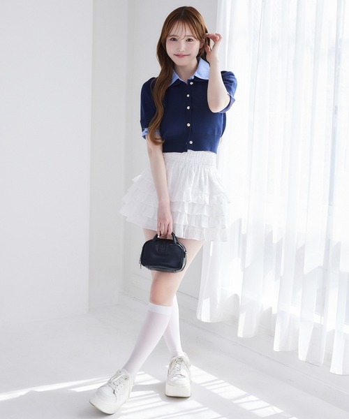 one after another NICE CLAUP（ワンアフターアナザーナイスクラップ）の「【再入荷】レイヤード襟付きポロニット（ニット/セーター・レディース・ブラック/ネイビー/ブラウン/ベージュ/グレー・FREE）」の10枚目の写真