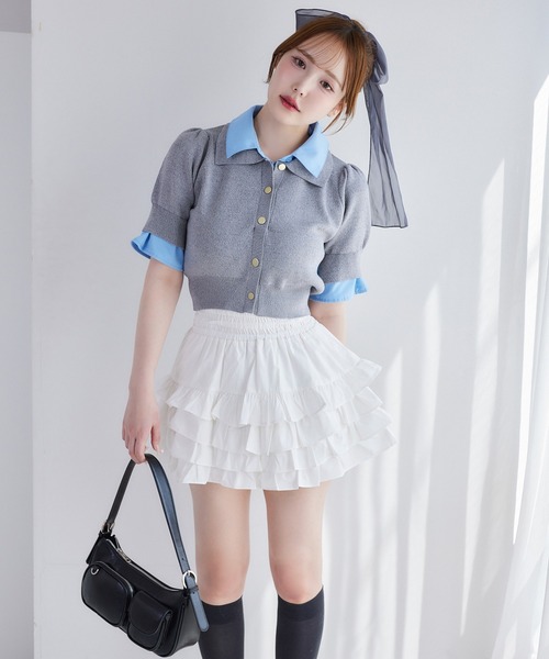 one after another NICE CLAUP（ワンアフターアナザーナイスクラップ）の「【再入荷】レイヤード襟付きポロニット（ニット/セーター・レディース・ブラック/ネイビー/ブラウン/ベージュ/グレー・FREE）」の22枚目の写真