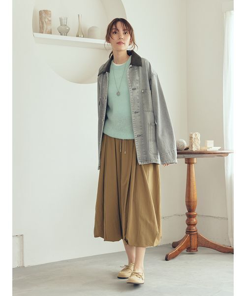 Mila Owen（ミラオーウェン）の「ハーフ丈デニムカバーオール（デニムジャケット・レディース・インディゴブルー/グレー・F）」の6枚目の写真