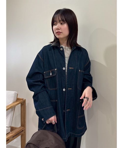 Mila Owen（ミラオーウェン）の「ハーフ丈デニムカバーオール（デニムジャケット・レディース・インディゴブルー/グレー・F）」の10枚目の写真