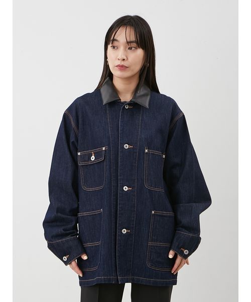Mila Owen（ミラオーウェン）の「ハーフ丈デニムカバーオール（デニムジャケット・レディース・インディゴブルー/グレー・F）」の14枚目の写真