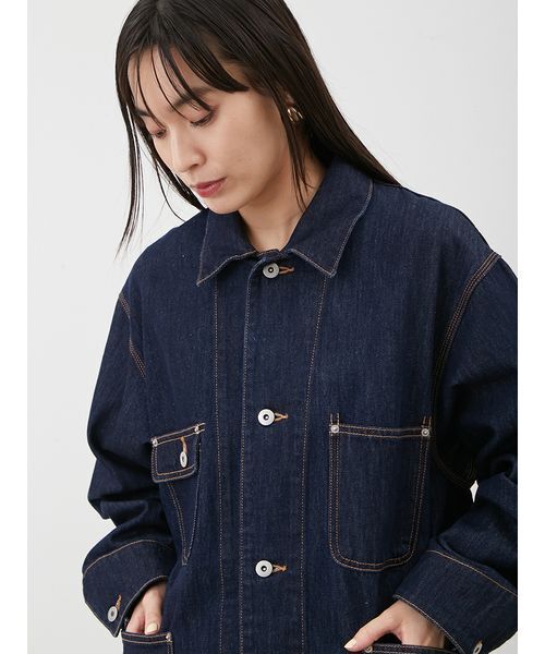 Mila Owen（ミラオーウェン）の「ハーフ丈デニムカバーオール（デニムジャケット・レディース・インディゴブルー/グレー・F）」の22枚目の写真