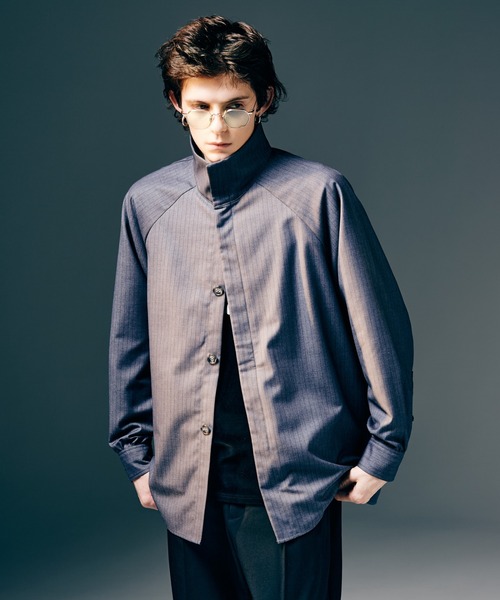 セール】Suit Fabric High Neck Shirt / スーツファブリックハイネック