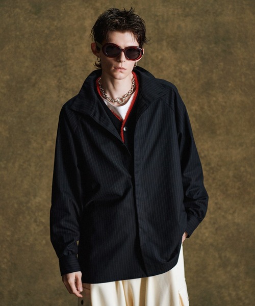 セール】Suit Fabric High Neck Shirt / スーツファブリックハイネック