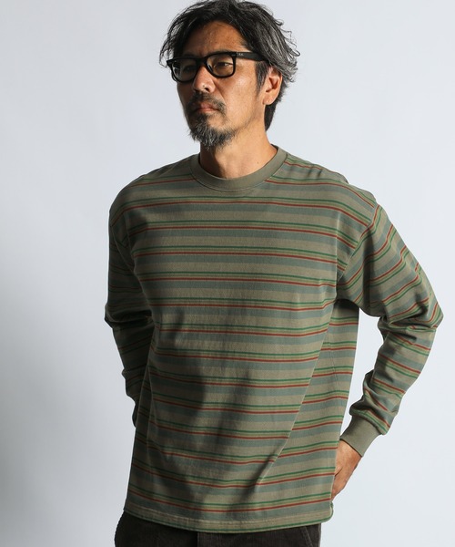 セール】PIGMENT-DYE BORDER L/SL TEE：ピグメント加工 ボーダー ロンT