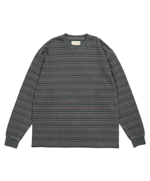 The DUFFER of ST.GEORGE(ザダファーオブセントジョージ)の「PIGMENT-DYE BORDER L/SL TEE:ピグメント加工 ボーダー ロンT(Tシャツ/カットソー・メンズ・チャコールグレー/ブラウン・X-LARGE/LARGE/MEDIUM/SMALL)」の7枚目の写真