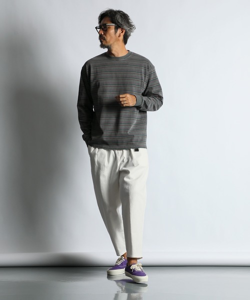 The DUFFER of ST.GEORGE(ザダファーオブセントジョージ)の「PIGMENT-DYE BORDER L/SL TEE:ピグメント加工 ボーダー ロンT(Tシャツ/カットソー・メンズ・チャコールグレー/ブラウン・X-LARGE/LARGE/MEDIUM/SMALL)」の14枚目の写真
