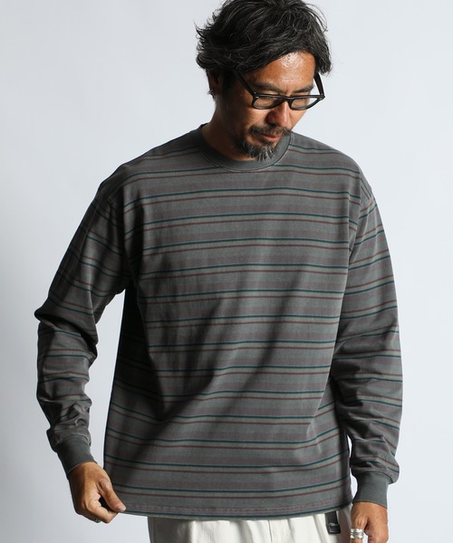The DUFFER of ST.GEORGE(ザダファーオブセントジョージ)の「PIGMENT-DYE BORDER L/SL TEE:ピグメント加工 ボーダー ロンT(Tシャツ/カットソー・メンズ・チャコールグレー/ブラウン・X-LARGE/LARGE/MEDIUM/SMALL)」の13枚目の写真