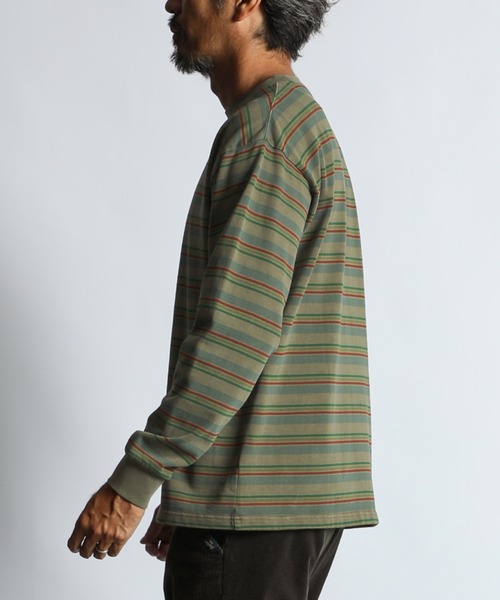 The DUFFER of ST.GEORGE(ザダファーオブセントジョージ)の「PIGMENT-DYE BORDER L/SL TEE:ピグメント加工 ボーダー ロンT(Tシャツ/カットソー・メンズ・チャコールグレー/ブラウン・X-LARGE/LARGE/MEDIUM/SMALL)」の5枚目の写真