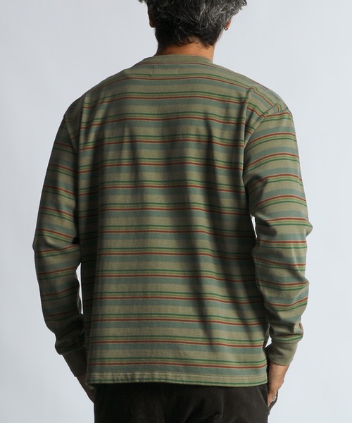 The DUFFER of ST.GEORGE(ザダファーオブセントジョージ)の「PIGMENT-DYE BORDER L/SL TEE:ピグメント加工 ボーダー ロンT(Tシャツ/カットソー・メンズ・チャコールグレー/ブラウン・X-LARGE/LARGE/MEDIUM/SMALL)」の6枚目の写真