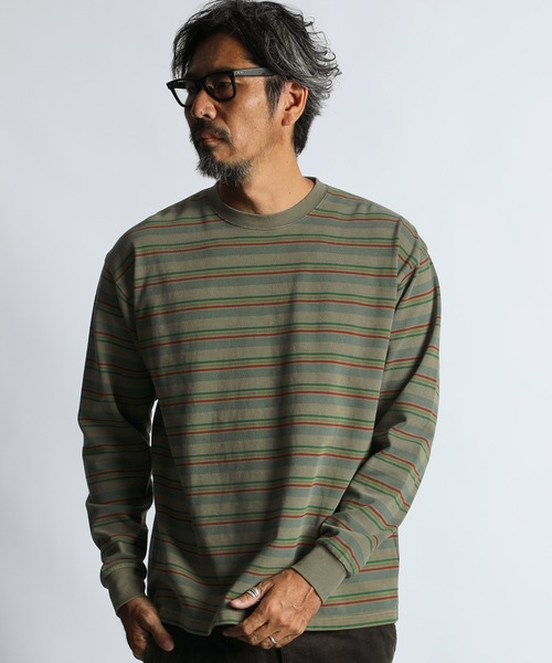 The DUFFER of ST.GEORGE(ザダファーオブセントジョージ)の「PIGMENT-DYE BORDER L/SL TEE:ピグメント加工 ボーダー ロンT(Tシャツ/カットソー・メンズ・チャコールグレー/ブラウン・X-LARGE/LARGE/MEDIUM/SMALL)」の11枚目の写真