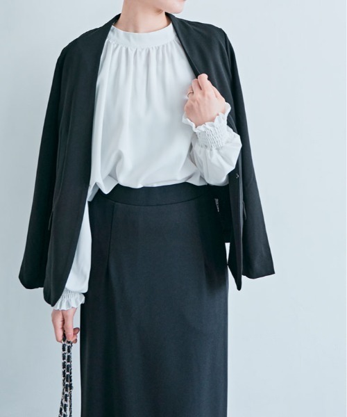 kirakiraShop（キラキラショップ）の「スタンド カラー ギャザー ブラウス（シャツ/ブラウス・レディース・モカ/ベージュ/ピンクベージュ/オフホワイト/ブルー・M/L）」の11枚目の写真