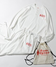 FREAK'S STORE（フリークスストア）の「SAUVENIR/サウベニア 別注 KANNAIGI × サウナ田ヒロユキ ロングスリーブ裏毛/館内着/セットアップ/ナップサック付き（ルームウェア/パジャマ）」