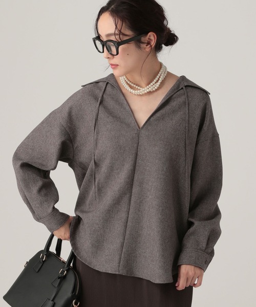 Elura（エルーラ）の「ツイードライクスキッパーシャツ/578314（シャツ/ブラウス・レディース・ブラウン/グレー・FREE）」の2枚目の写真