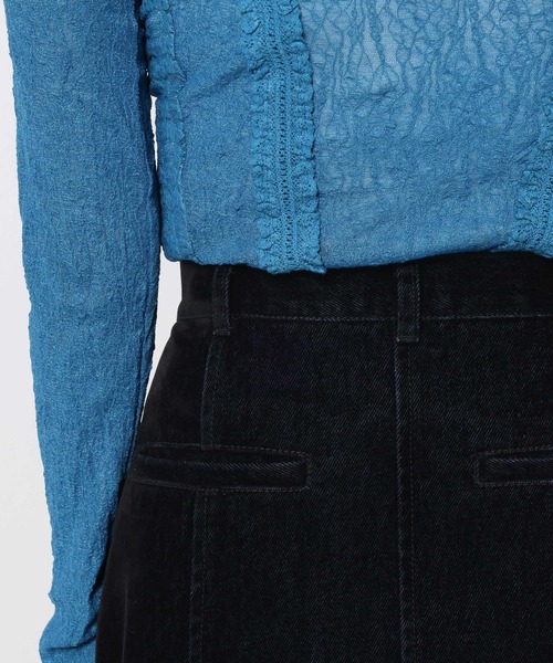 mysty woman（ミスティウーマン）の「【セットアップ着用可】フロッキーカコウデニムスカート 586720（スカート・レディース・ブラック・SMALL/MEDIUM）」の7枚目の写真