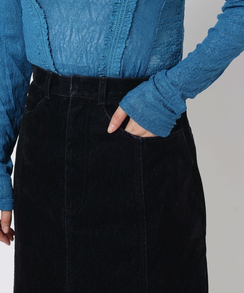 mysty woman（ミスティウーマン）の「【セットアップ着用可】フロッキーカコウデニムスカート 586720（スカート・レディース・ブラック・SMALL/MEDIUM）」の10枚目の写真