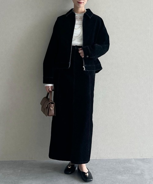 mysty woman（ミスティウーマン）の「【セットアップ着用可】フロッキーカコウデニムスカート 586720（スカート・レディース・ブラック・SMALL/MEDIUM）」の20枚目の写真