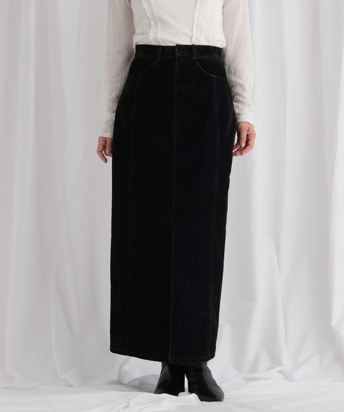 mysty woman（ミスティウーマン）の「【セットアップ着用可】フロッキーカコウデニムスカート 586720（スカート・レディース・ブラック・SMALL/MEDIUM）」の13枚目の写真