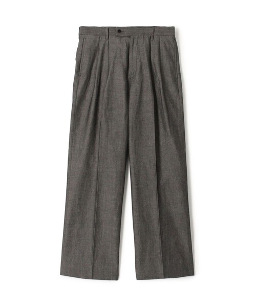 セール】ウールリネンコットン 2タックワイドストレートパンツ