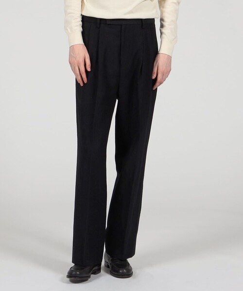 セール】ウールリネンコットン 2タックワイドストレートパンツ