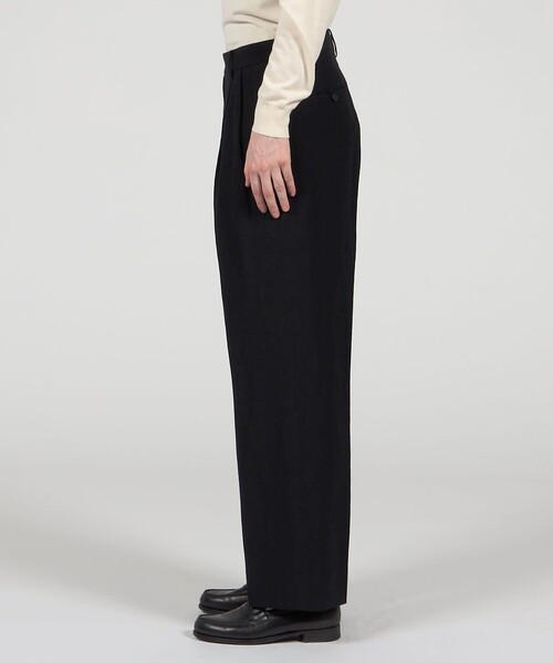 セール】ウールリネンコットン 2タックワイドストレートパンツ
