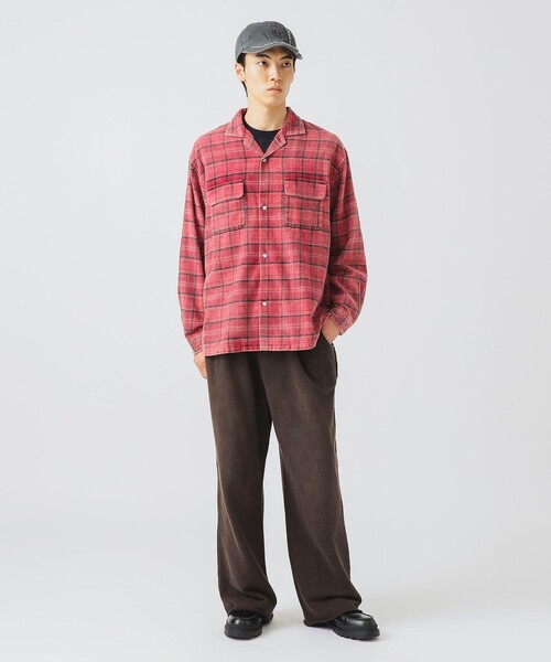 BEAMS HEART（ビームスハート）の「フェードチェック オープンカラー ネルシャツ【ユニセックス】（シャツ/ブラウス・メンズ・レッド/グリーン・LARGE/MEDIUM/SMALL）」の4枚目の写真