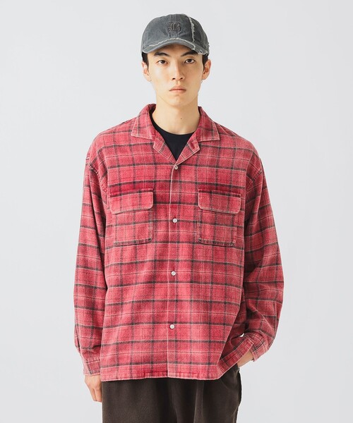 BEAMS HEART（ビームスハート）の「フェードチェック オープンカラー ネルシャツ【ユニセックス】（シャツ/ブラウス・メンズ・レッド/グリーン・LARGE/MEDIUM/SMALL）」の5枚目の写真