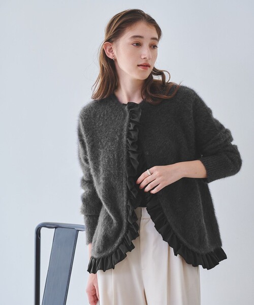 セール】フォックスカシミヤ フリルコンビ カーディガン（カーディガン