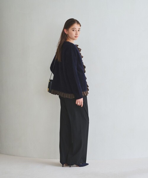 フォックスカシミヤ フリルコンビ カーディガン（カーディガン