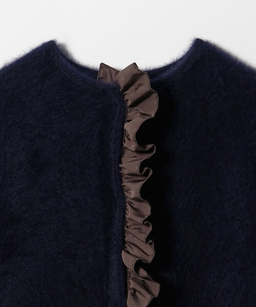 美品UNITED ARROWS ネイビー フリルカーディガン 美品】UNITED ARROWS フリルVネックカーディガン ネイビー