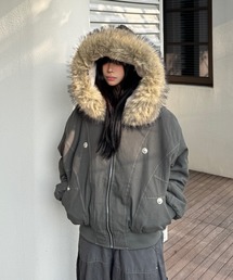 GEMEDA（ジェメダ）の「フェイクファー　フード付きボアライナーブルゾン（ブルゾン）」