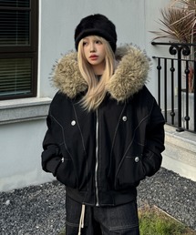 GEMEDA（ジェメダ）の「フェイクファー　フード付きボアライナーブルゾン（ブルゾン）」