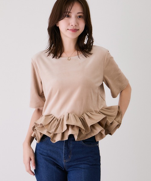 Jayro(ジャイロ)の「裾デコフリルベロアTシャツ(Tシャツ/カットソー・レディース・ブラック/オフホワイト・M)」の10枚目の写真