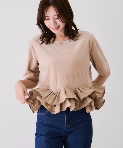 Jayro(ジャイロ)の「裾デコフリルベロアTシャツ(Tシャツ/カットソー・レディース・ブラック/オフホワイト・M)」の11枚目の写真