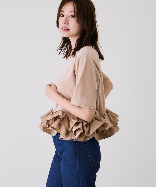Jayro(ジャイロ)の「裾デコフリルベロアTシャツ(Tシャツ/カットソー・レディース・ブラック/オフホワイト・M)」の14枚目の写真