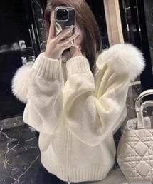 フェイクファー フードジップアップ ニットパーカー