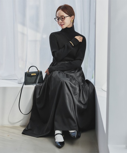 KOBE LETTUCE（コウベレタス）の「[ 田中亜希子さんコラボ ]選べるネック ニットトップスドッキングワンピース（ワンピース・レディース・ブラック/ブラウン系/ブラック系/グレー系1/グレー系/ブラウン系1・M/PM）」の8枚目の写真