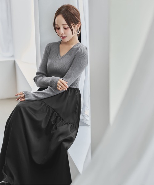 田中亜希子さんコラボ ]選べるネック ニットトップスドッキング