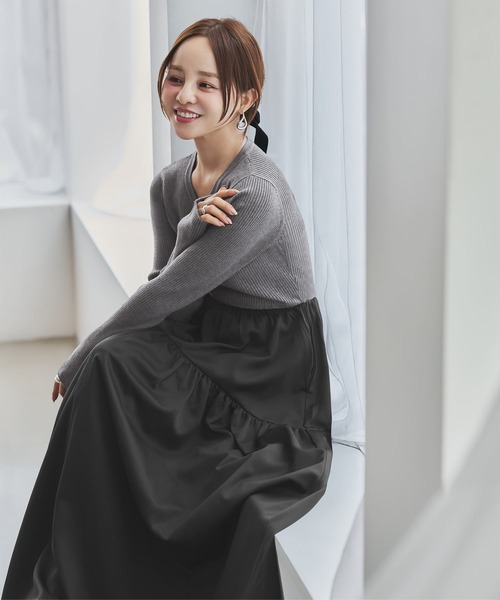 KOBE LETTUCE（コウベレタス）の「[ 田中亜希子さんコラボ ]選べるネック ニットトップスドッキングワンピース（ワンピース・レディース・ブラック/ブラウン系/ブラック系/グレー系1/グレー系/ブラウン系1・M/PM）」の10枚目の写真