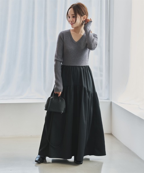 あっこ  田中亜希子さんコラボ ]選べるネック ニットトップスドッキング