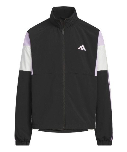 adidas（アディダス）の「アディダス adidas ガールズ ウーブン ルーズフィット フルジップ ジャケット（ナイロンジャケット・キッズ・ブラック/パープル・110cm/120cm/130cm/140cm/150cm/160cm）」の2枚目の写真