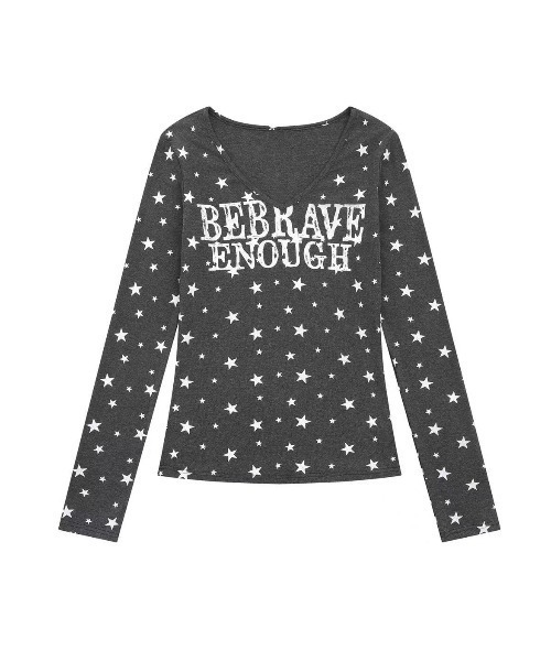 AsRiRe(アスリレイ)の「スター柄/前プリントvネックトップス(Tシャツ/カットソー・レディース・ホワイト/ダークグレー・M)」の7枚目の写真