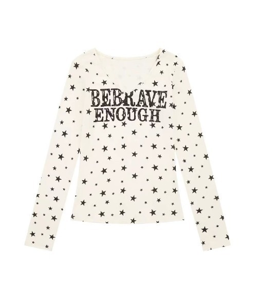 AsRiRe(アスリレイ)の「スター柄/前プリントvネックトップス(Tシャツ/カットソー・レディース・ホワイト/ダークグレー・M)」の3枚目の写真