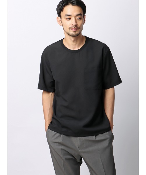 SUIT SQUARE(スーツスクエア)の「半袖Tシャツ 吸水速乾 ストレッチ 防シワ トロピカル 無地(Tシャツ/カットソー・メンズ・ベージュ系/ブラック系・LL/L/M/S)」の2枚目の写真