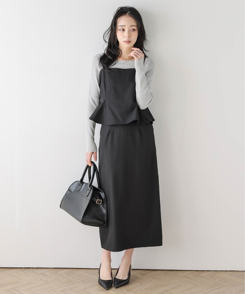 AMELY(エミリー)の「ペプラムキャミ&タイトスカート(セットアップ・レディース・グレー系/ベージュ/ブラック/ブラウン・M/L)」の2枚目の写真