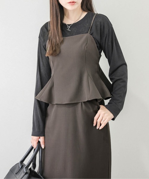 AMELY(エミリー)の「ペプラムキャミ&タイトスカート(セットアップ・レディース・グレー系/ベージュ/ブラック/ブラウン・M/L)」の16枚目の写真