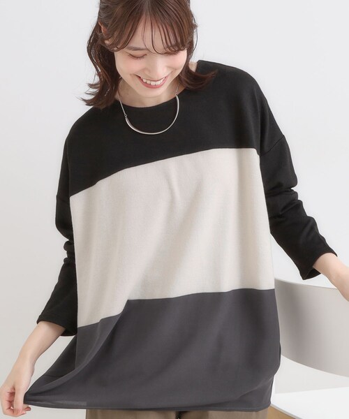 S-LL】インしないで着られる 3段切り替えトップス（Tシャツ/カットソー