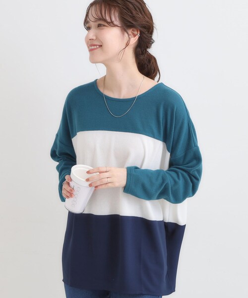 SHOO・LA・RUE(シューラルー)の「【S-LL】インしないで着られる 3段切り替えトップス(Tシャツ/カットソー・レディース・ブラック系4/グレー系4/ワイン系6/ブルーグリーン・01/02/03/04)」の4枚目の写真