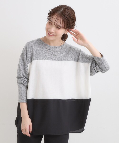 SHOO・LA・RUE(シューラルー)の「【S-LL】インしないで着られる 3段切り替えトップス(Tシャツ/カットソー・レディース・ブラック系4/グレー系4/ワイン系6/ブルーグリーン・01/02/03/04)」の12枚目の写真